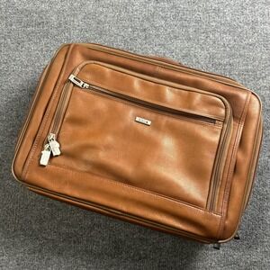 Solo Brown 21" Leather Mens Laptop Business Briefcase Bag Carry On Travel Work